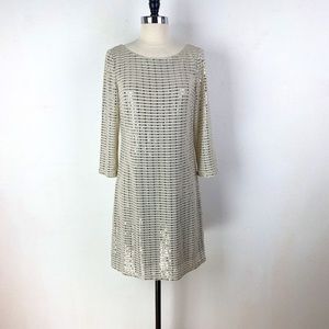 Eliza J Gold Sequin Knit Cocktail Dress Long Sleeve Lined Party Formal Size 8
